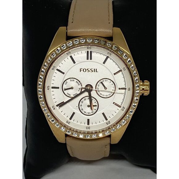 Fossil Carissa BQ1767 Women's Beige Leather Band Analog Dial Quartz Watch LJ466 - Picture 2 of 12